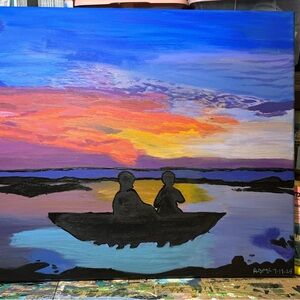 Blue and Purple Silhouette Painting Art